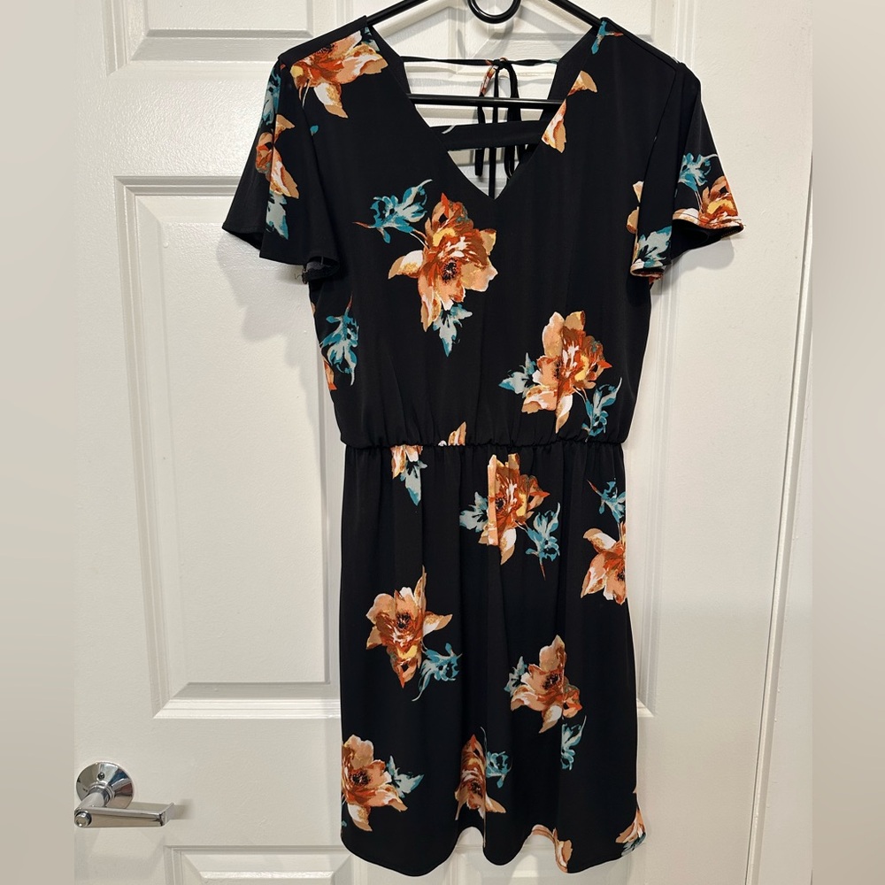 Maurices Black Dress with Orange Floral Design